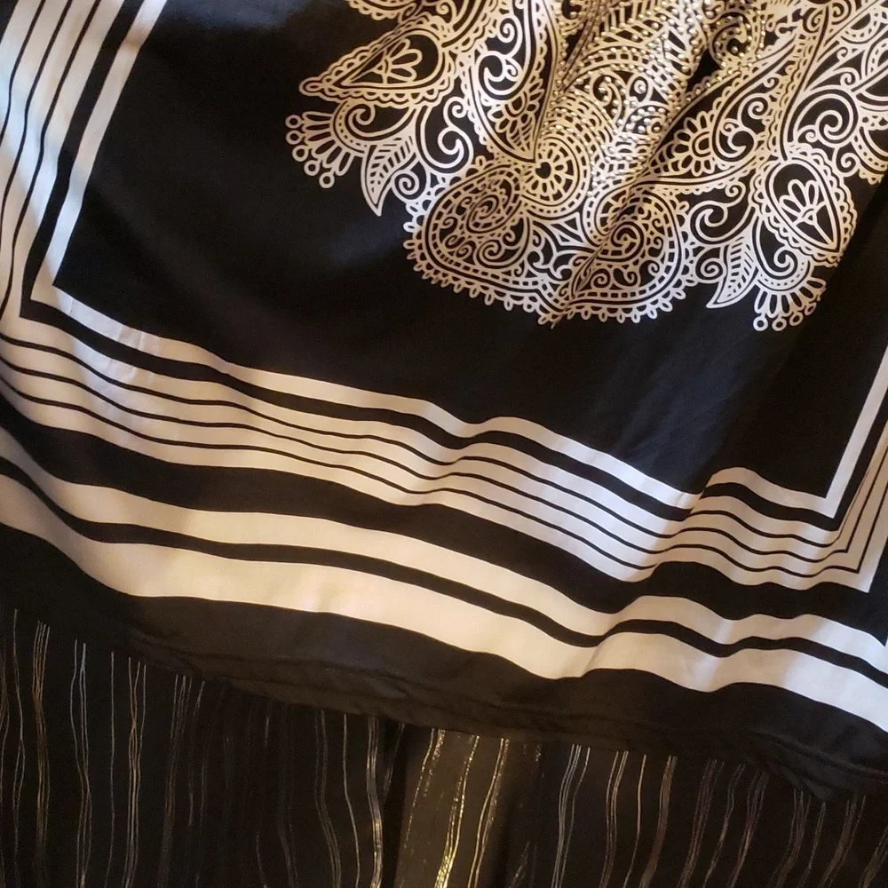 Gorgeous Black Egite Strapless Summer Dress Beaded Tie Around Neck Embellished - Picture 11 of 14